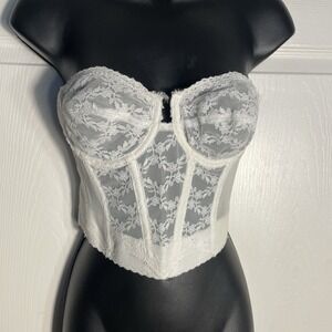 Vintage BackLess Young Smoothie Bra Women 34B White Lace Bustier Longline Sheer